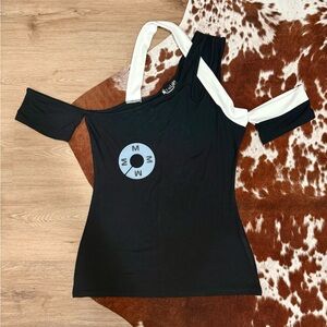 VENUS Black and White Asymmetrical Top